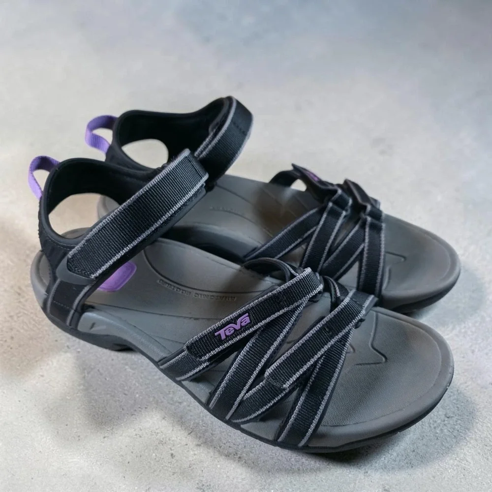 Teva Tirra Womens Sport Sandals Size 9 Black Grey Purple Hiking Strappy 4266 NEW